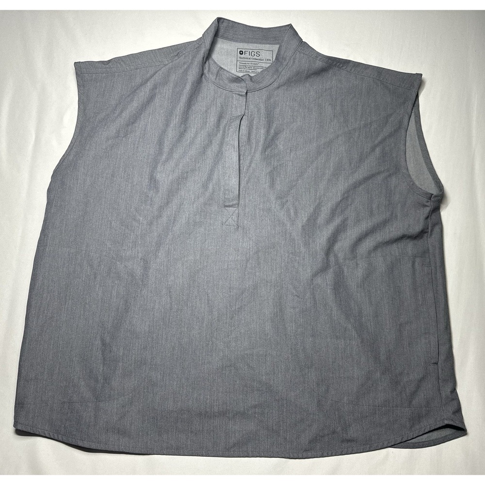 Figs Rafaela Scrub Top Women's‎ XXL Gray Oversized Mandarin Collar Pockets